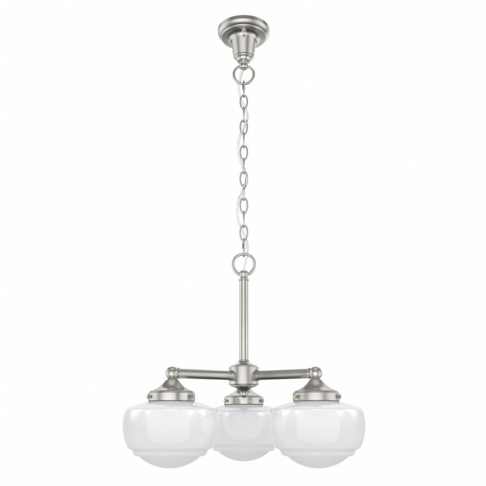 Hunter Saddle Creek Brushed Nickel with Cased White Glass 3 Light Chandelier Ceiling Light Fixture