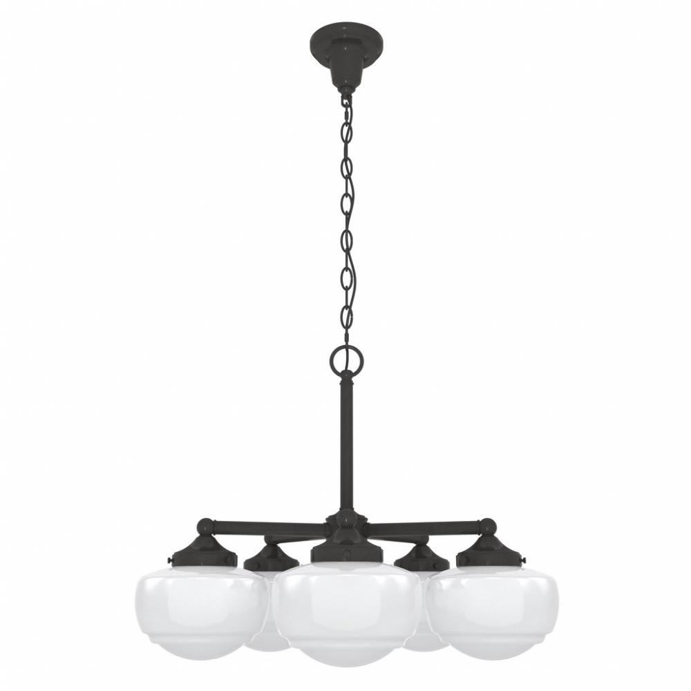 Hunter Saddle Creek Noble Bronze with Cased White Glass 5 Light Chandelier Ceiling Light Fixture