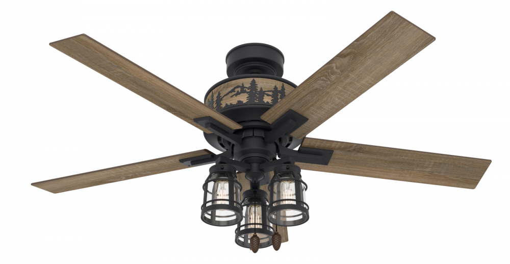 Hunter 52 inch Vista Natural Black Iron Ceiling Fan with LED Light Kit and Pull Chain
