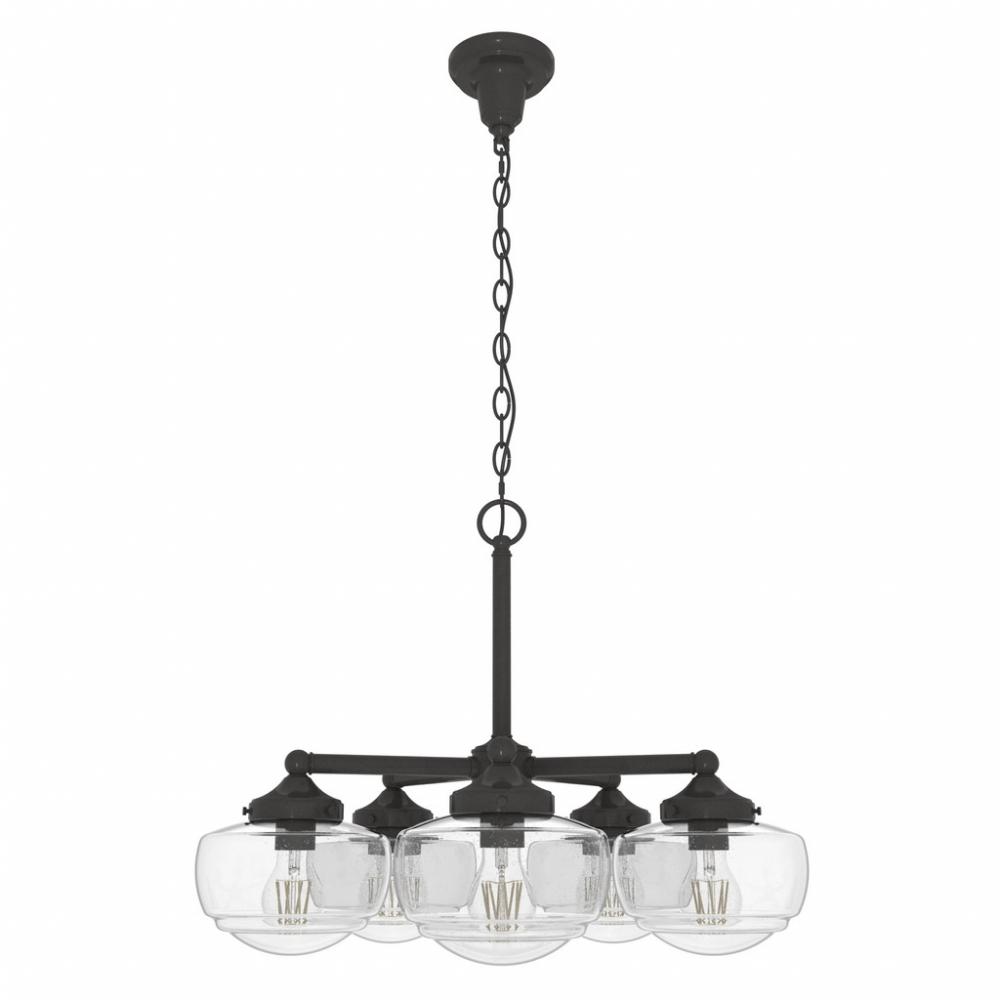 Hunter Saddle Creek Noble Bronze with Seeded Glass 5 Light Chandelier Ceiling Light Fixture