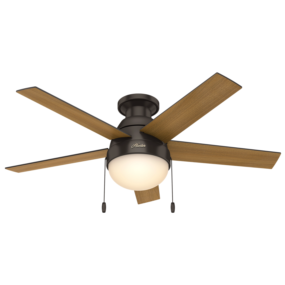 Hunter 46 inch Anslee Premier Bronze Low Profile Ceiling Fan with LED Light Kit and Pull Chain