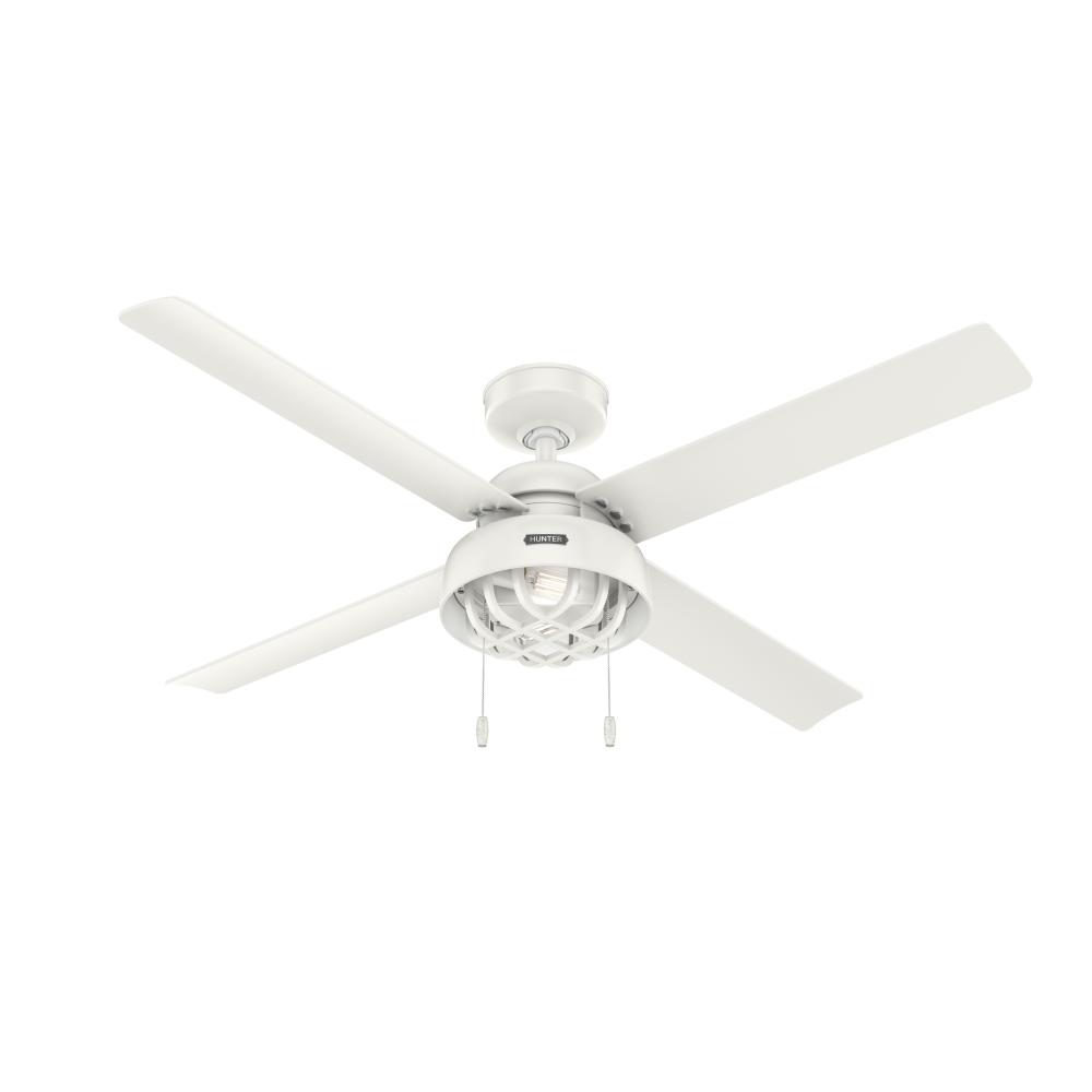 Hunter 52 inch Spring Mill Fresh White Damp Rated Ceiling Fan with LED Light Kit and Pull Chain