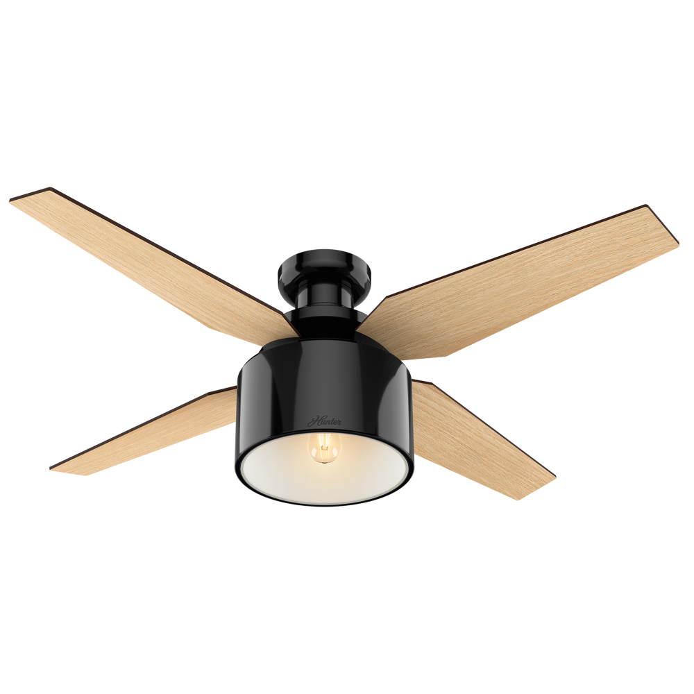 Hunter 52 inch Cranbrook Gloss Black Low Profile Ceiling Fan with LED Light Kit and Handheld Remote