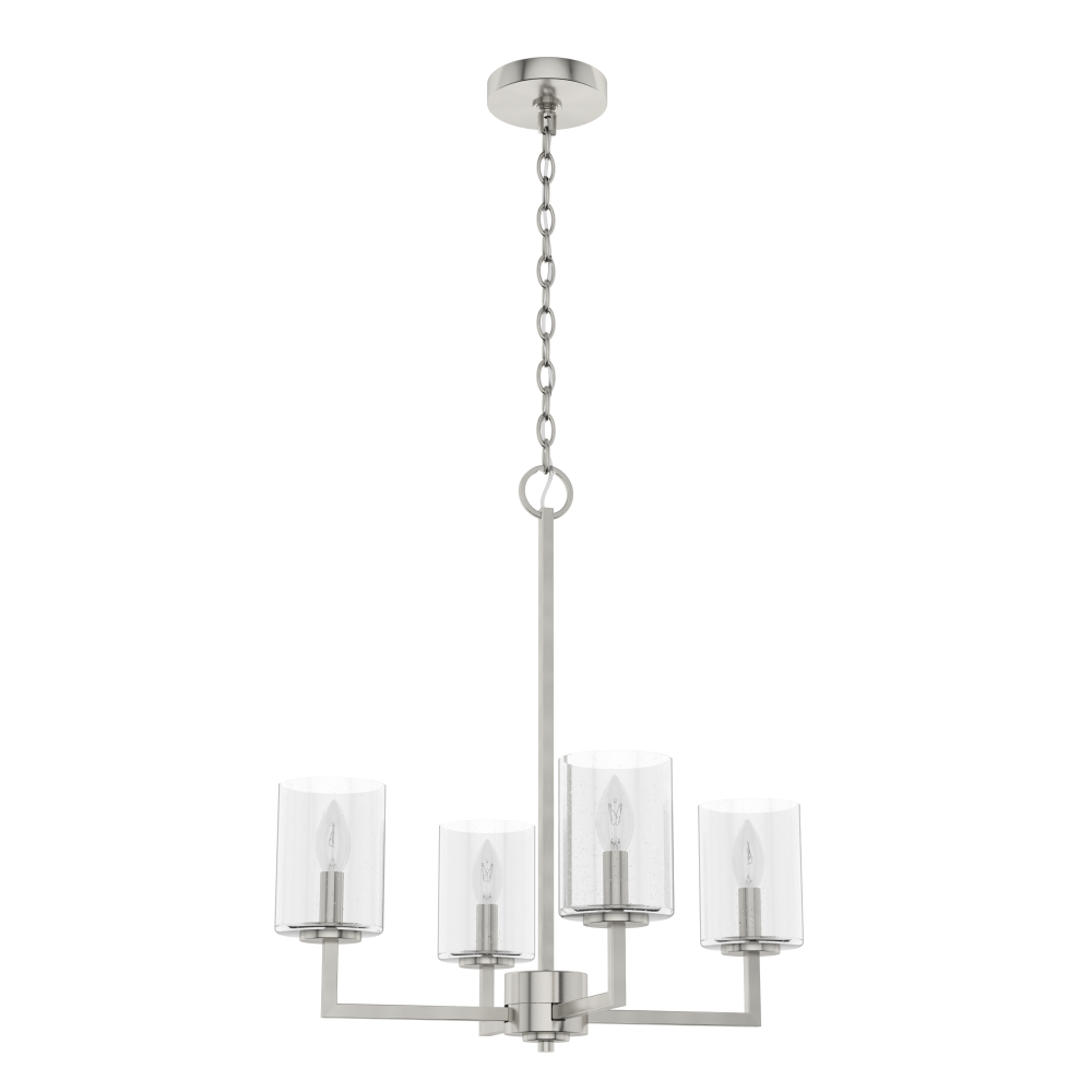 Hunter Kerrison Brushed Nickel with Seeded Glass 4 Light Chandelier Ceiling Light Fixture