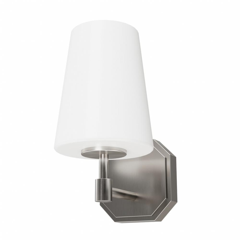 Hunter Nolita Brushed Nickel with Cased White Glass 1 Light Sconce Wall Light Fixture