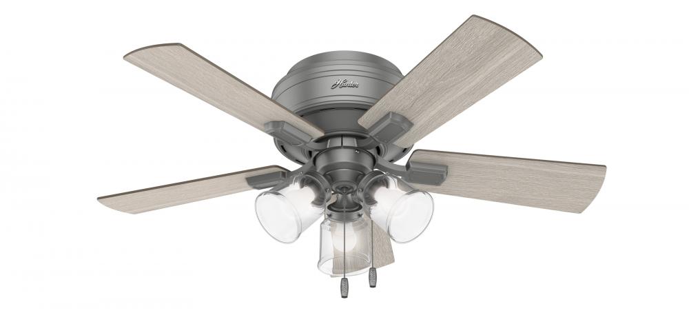 Hunter 42 inch Crestfield Matte Silver Low Profile Ceiling Fan with LED Light Kit and Pull Chain