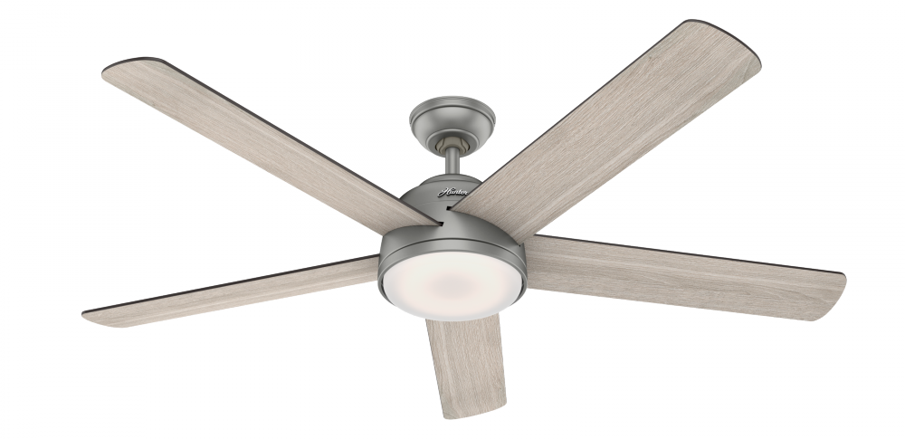 Hunter 60 inch Wi-Fi Romulus Matte Silver Ceiling Fan with LED Light Kit and Handheld Remote
