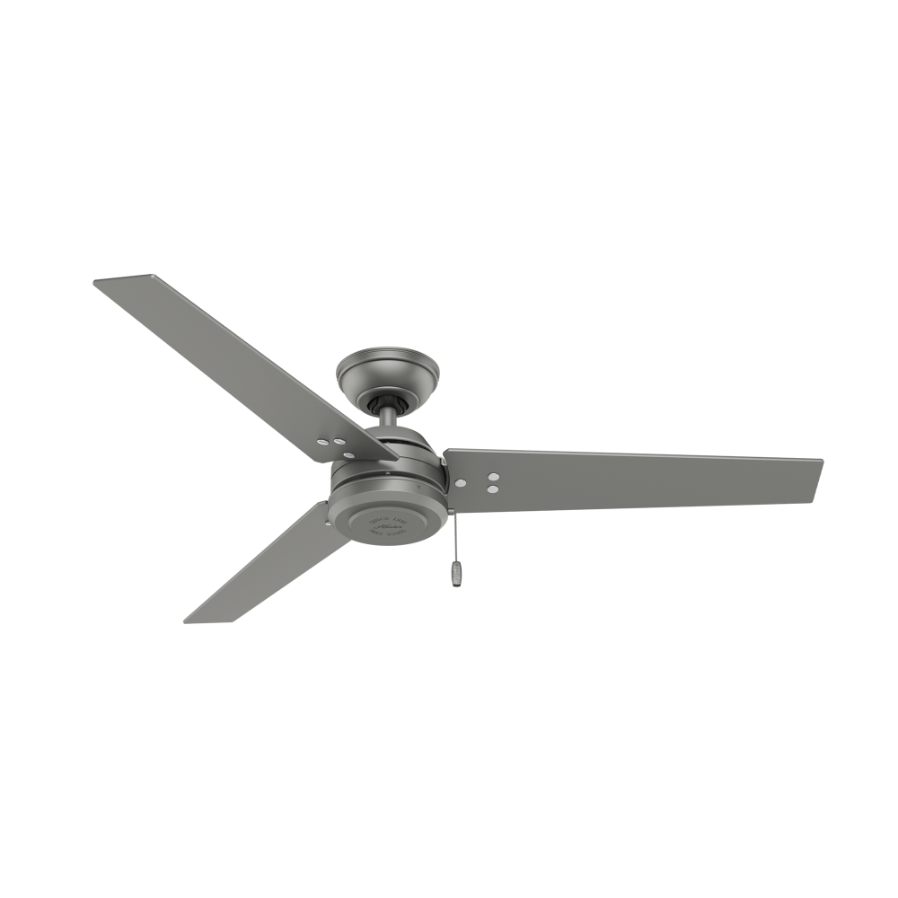 Hunter 52 inch Cassius Matte Silver Damp Rated Ceiling Fan and Pull Chain