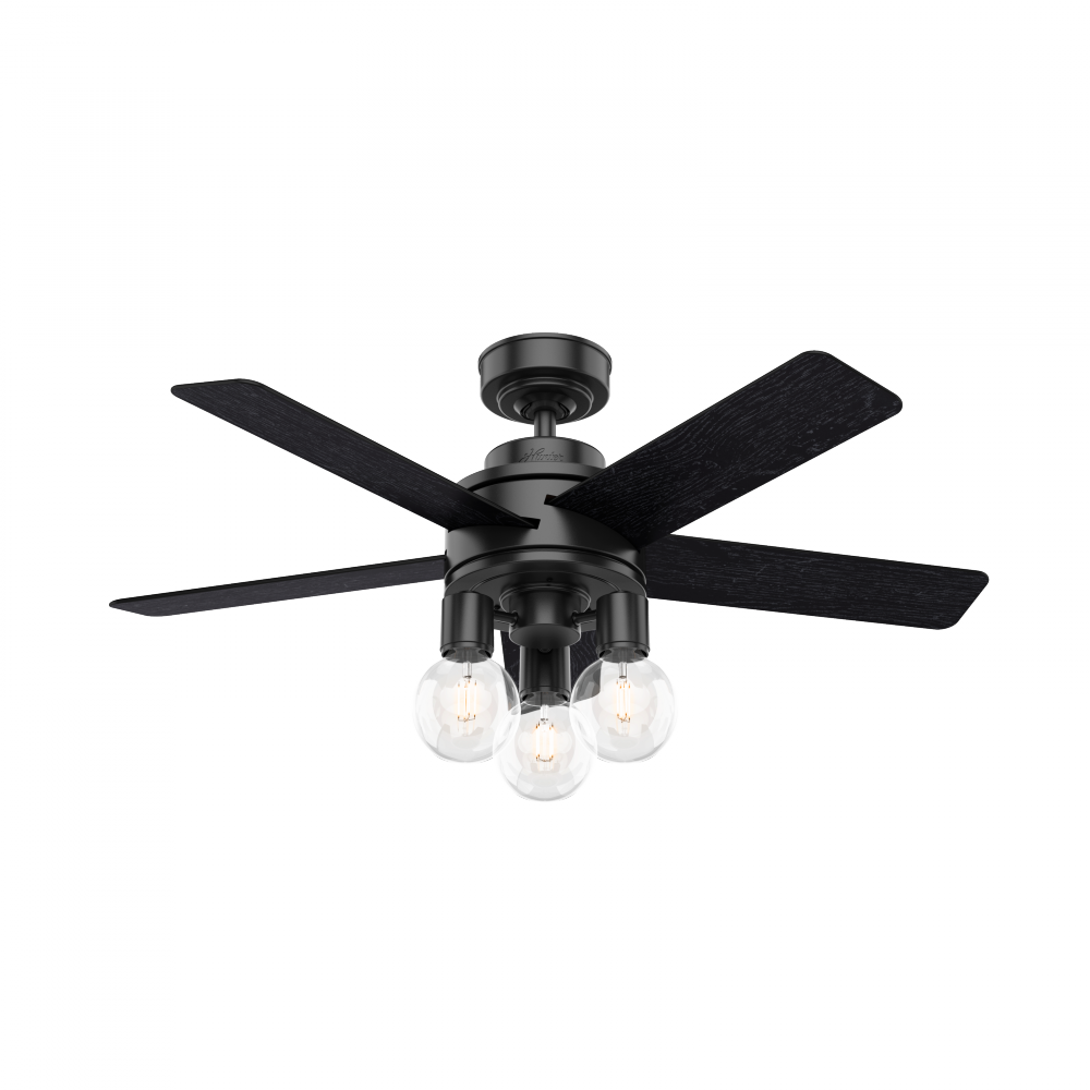 Hunter 44 inch Hardwick Matte Black Ceiling Fan with LED Light Kit and Handheld Remote