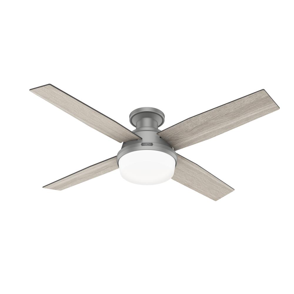 Hunter 52 inch Dempsey Matte Silver Low Profile Ceiling Fan with LED Light Kit and Handheld Remote