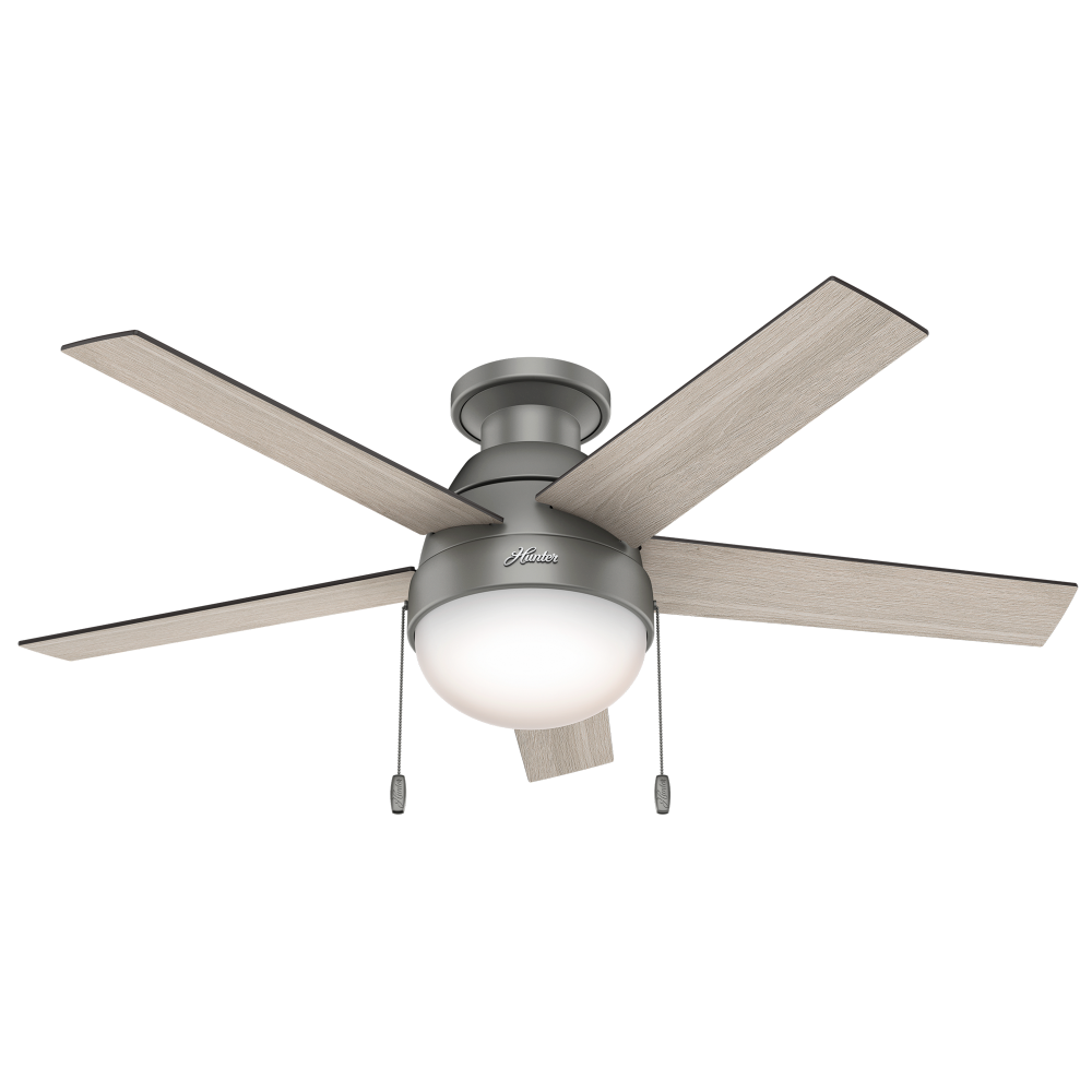 Hunter 46 inch Anslee Matte Silver Low Profile Ceiling Fan with LED Light Kit and Pull Chain