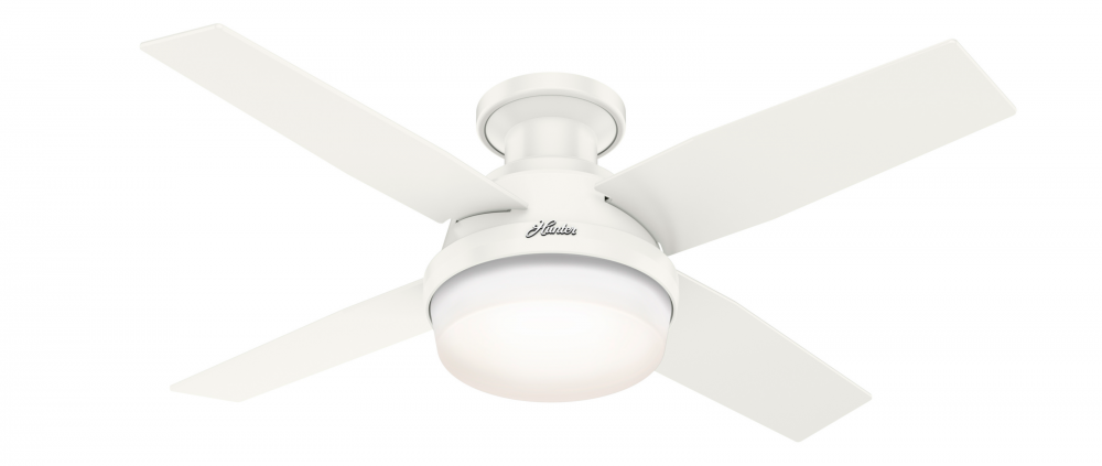Hunter 44 inch Dempsey Fresh White Low Profile Damp Rated Ceiling Fan with LED Light Kit and Handhel