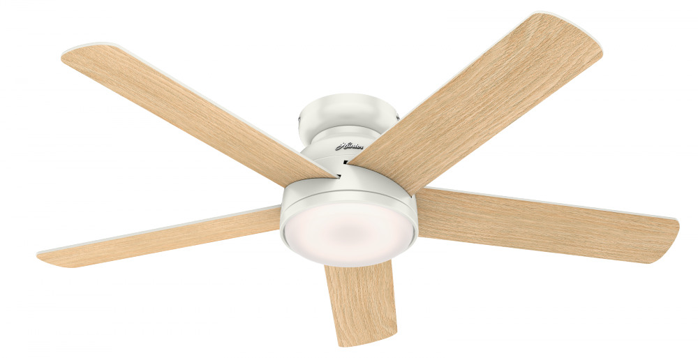 Hunter 54 inch Wi-Fi Romulus Fresh White Low Profile Ceiling Fan with LED Light Kit and Handheld Rem