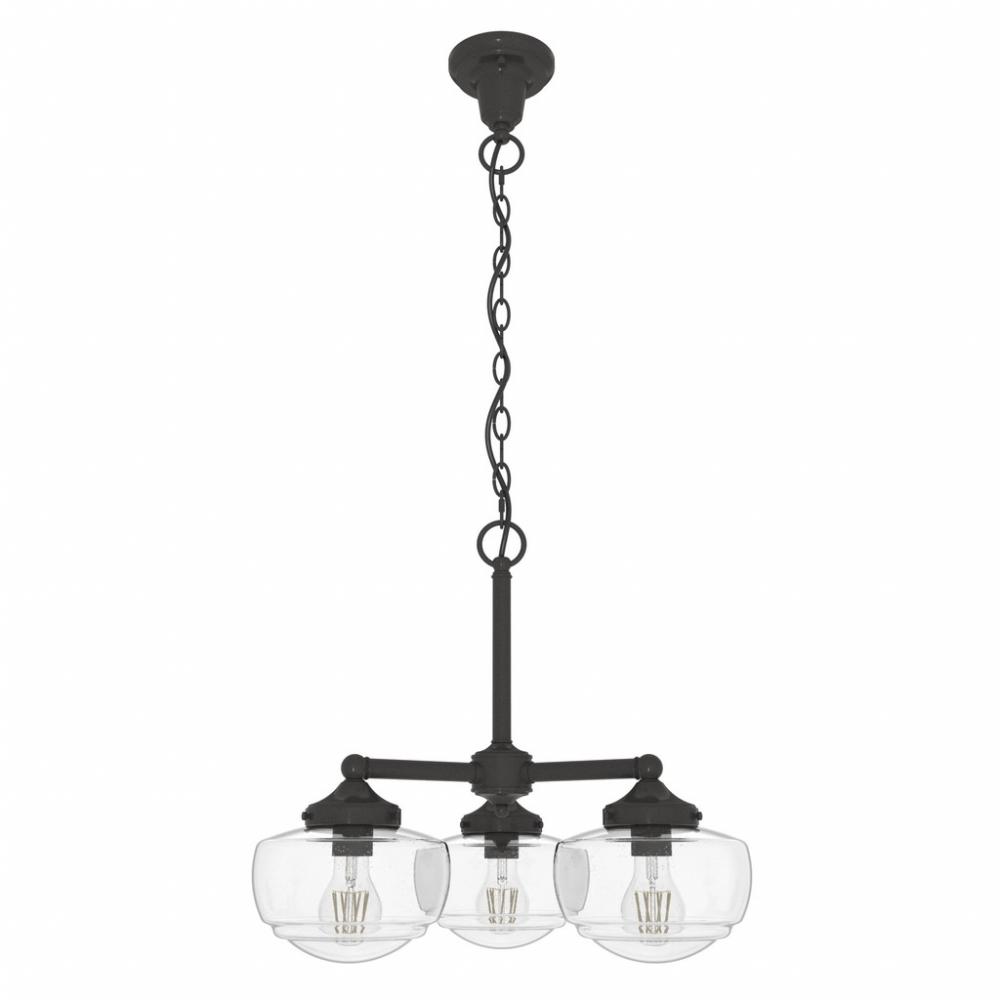 Hunter Saddle Creek Noble Bronze with Seeded Glass 3 Light Chandelier Ceiling Light Fixture