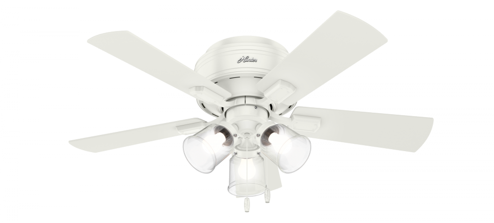 Hunter 42 inch Crestfield Fresh White Low Profile Ceiling Fan with LED Light Kit and Pull Chain