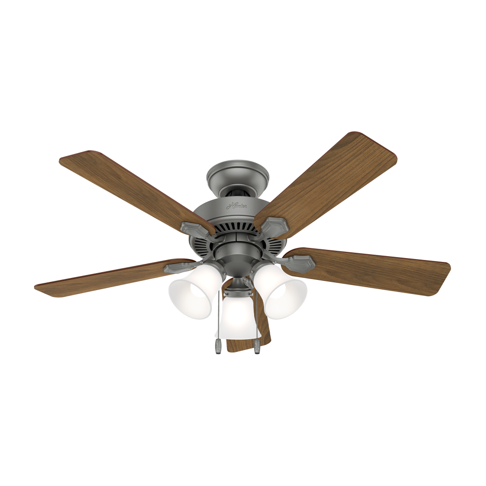 Hunter 44 inch Swanson Matte Silver Ceiling Fan with LED Light Kit and Pull Chain