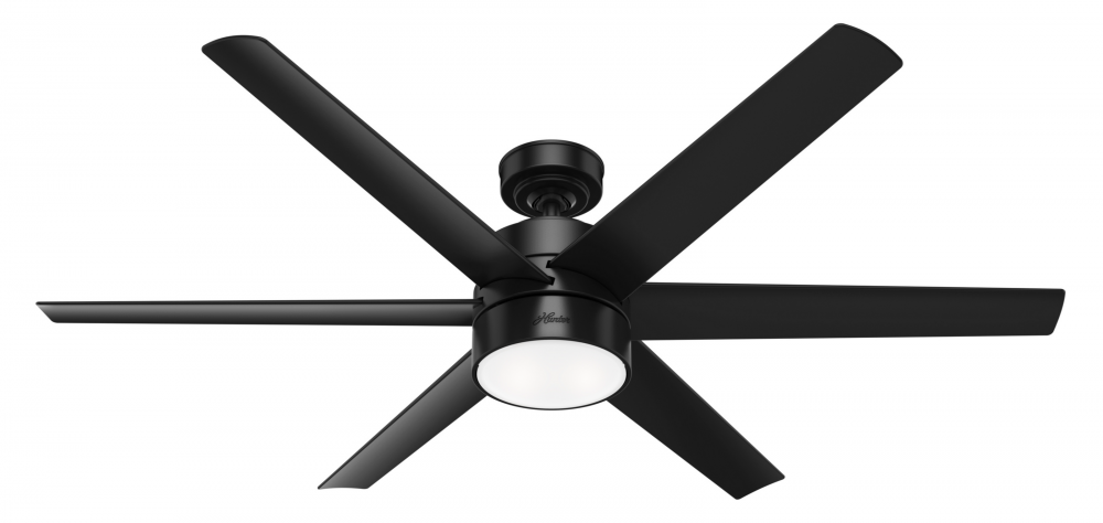 Hunter 60 inch Solaria Matte Black Damp Rated Ceiling Fan with LED Light Kit and Wall Control