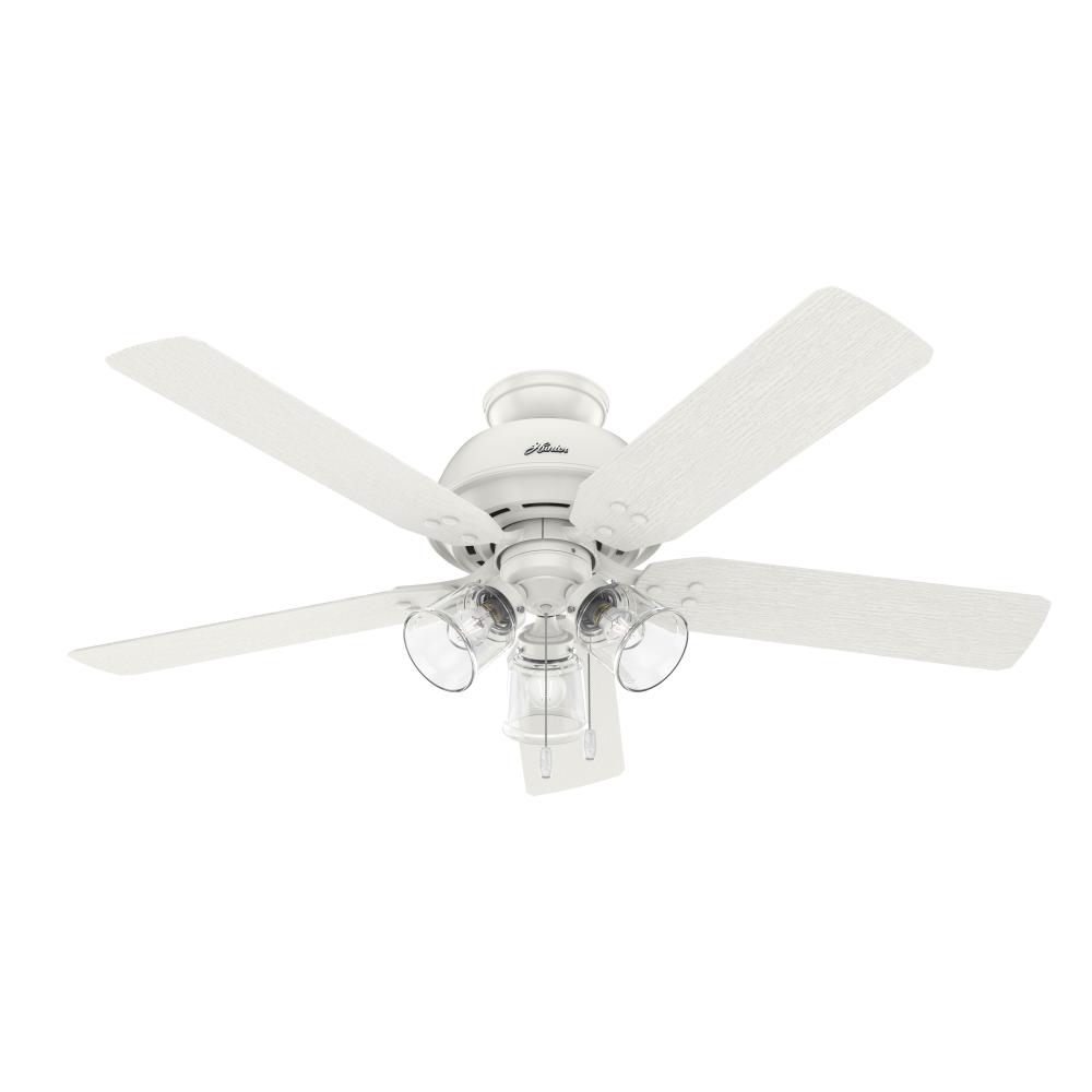 Hunter 52 inch River Ridge Fresh White Damp Rated Ceiling Fan with LED Light Kit and Pull Chain