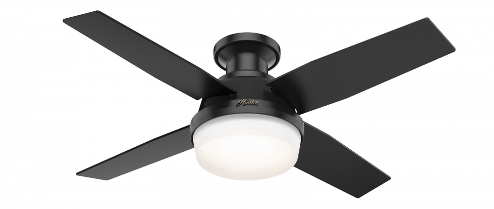 Hunter 44 inch Dempsey Matte Black Low Profile Damp Rated Ceiling Fan with LED Light Kit and Handhel