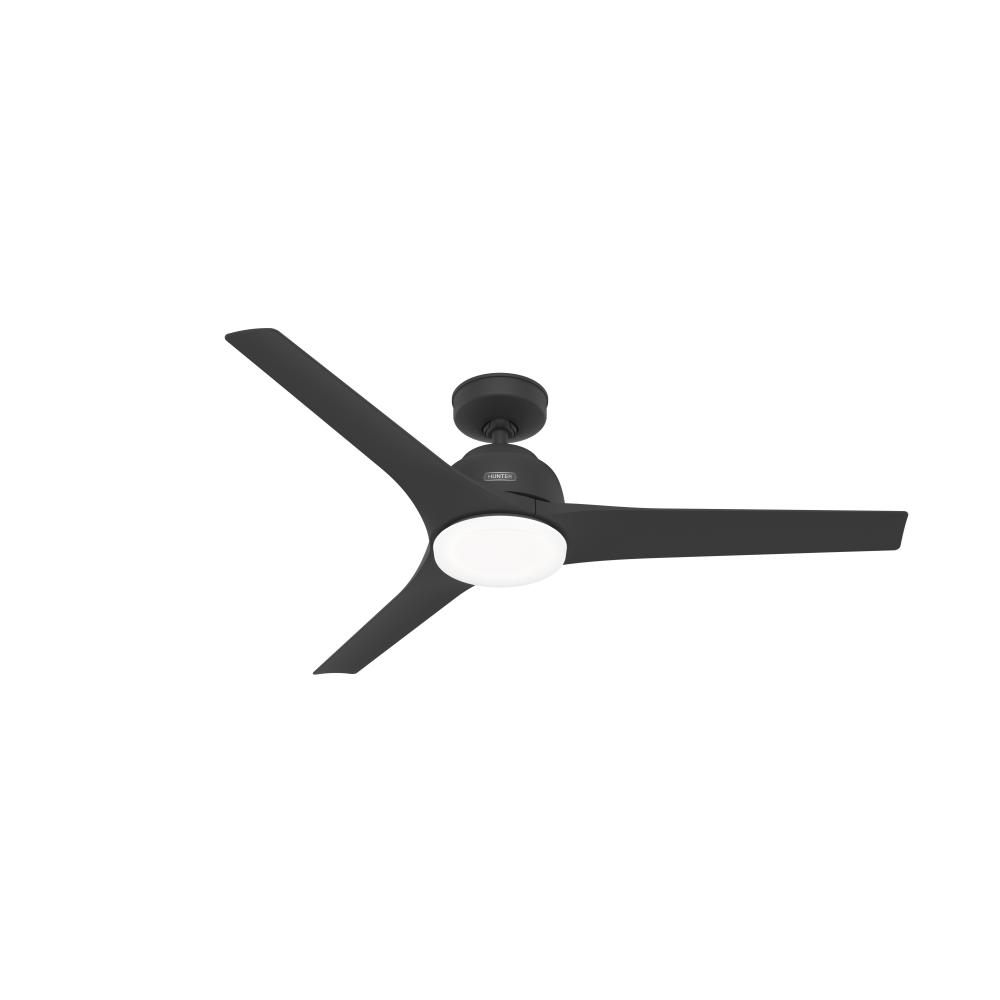 Hunter 52 inch Gallegos Matte Black Damp Rated Ceiling Fan with LED Light Kit and Wall Control