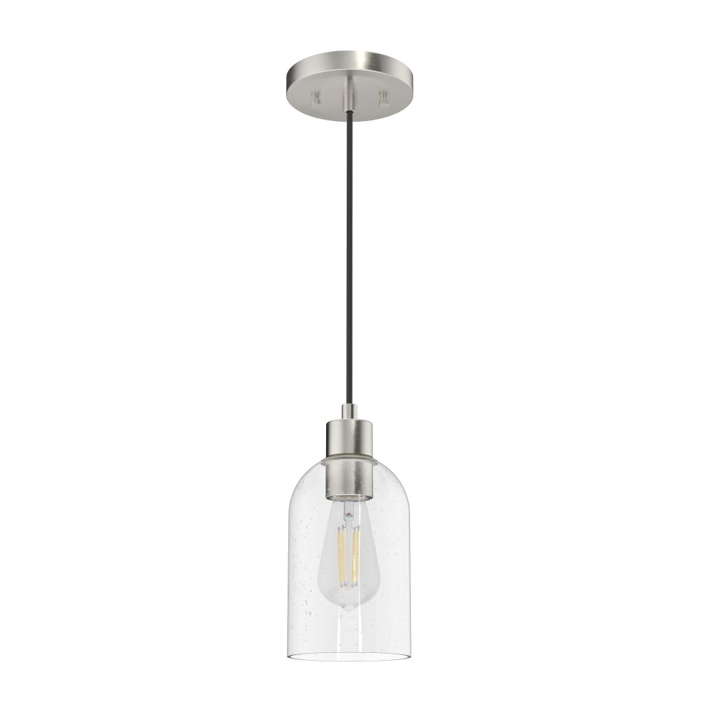 Hunter Lochemeade Brushed Nickel with Clear Seeded Glass 1 Light Pendant Ceiling Light Fixture