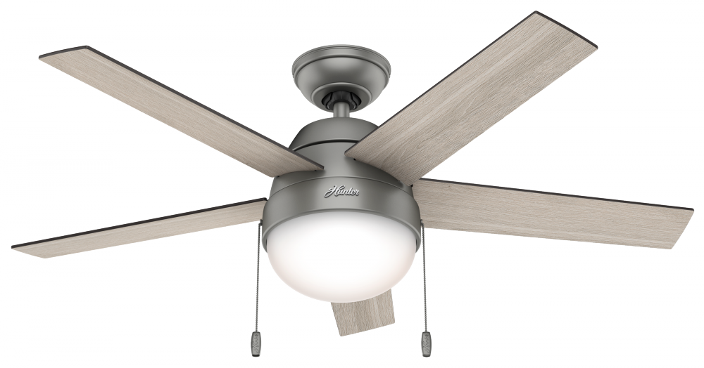 Hunter 46 inch Anslee Matte Silver Ceiling Fan with LED Light Kit and Pull Chain