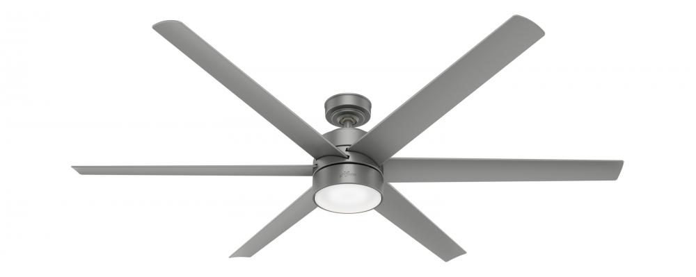 Hunter 72 inch Solaria Matte Silver Damp Rated Ceiling Fan with LED Light Kit and Wall Control