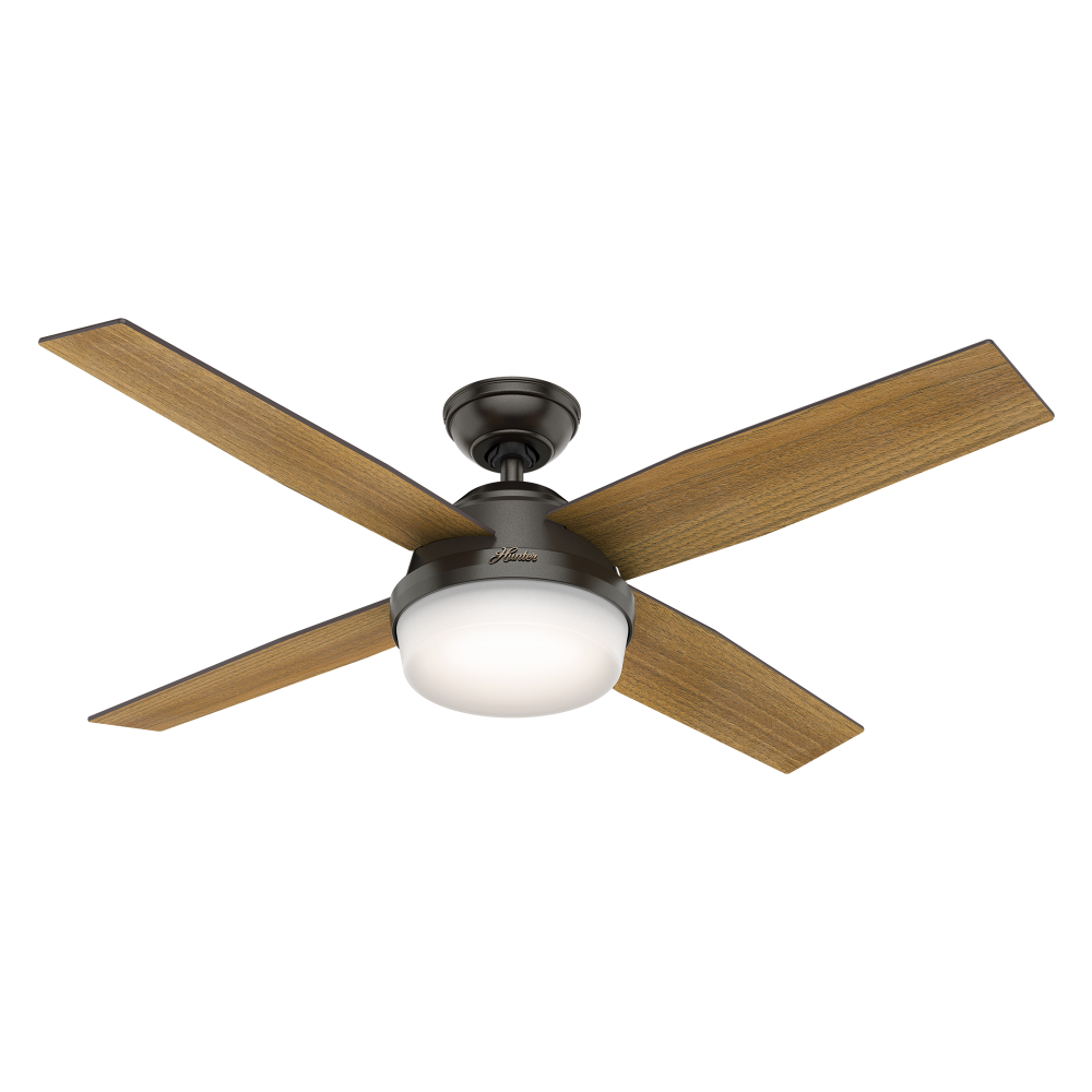 Hunter 52 inch Dempsey Matte Black Damp Rated Ceiling Fan with LED Light Kit and Handheld Remote