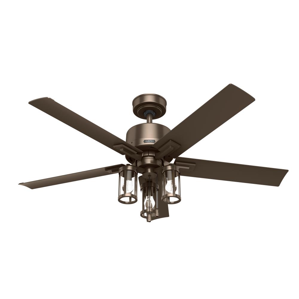 Hunter 52 inch Lawndale Satin Bronze Damp Rated Ceiling Fan with LED Light Kit and Pull Chain