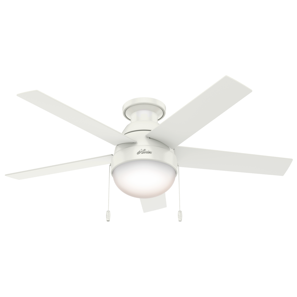 Hunter 46 inch Anslee Fresh White Low Profile Ceiling Fan with LED Light Kit and Pull Chain