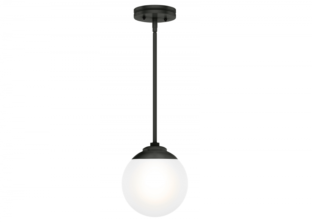 Hunter Hepburn Matte Black with Cased White Glass 1 Light Pendant Ceiling Light Fixture