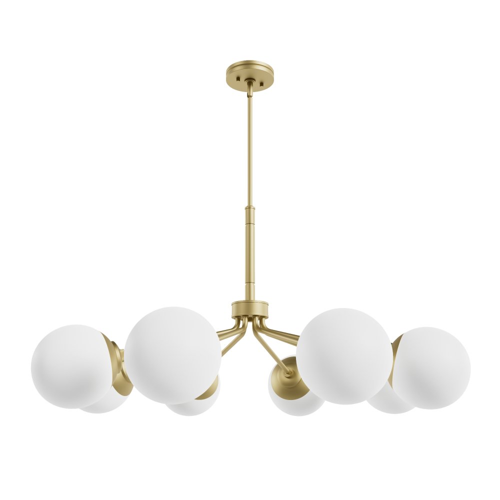 Hunter Hepburn Modern Brass with Cased White Glass 8 Light Chandelier Ceiling Light Fixture