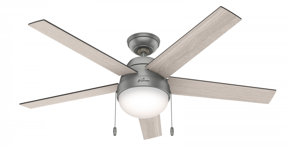 Hunter 52 inch Anslee Matte Silver Ceiling Fan with LED Light Kit and Pull Chain