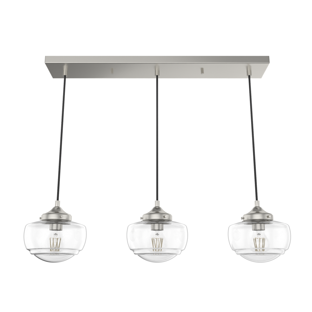 Hunter Saddle Creek Brushed Nickel with Seeded Glass 3 Light Pendant Cluster Ceiling Light Fixture