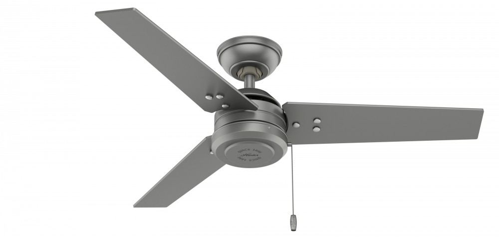 Hunter 44 inch Cassius Matte Silver Damp Rated Ceiling Fan and Pull Chain