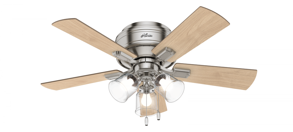 Hunter 42 inch Crestfield Brushed Nickel Low Profile Ceiling Fan with LED Light Kit and Pull Chain