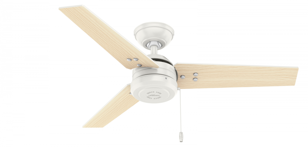 Hunter 44 inch Cassius Fresh White Damp Rated Ceiling Fan and Pull Chain