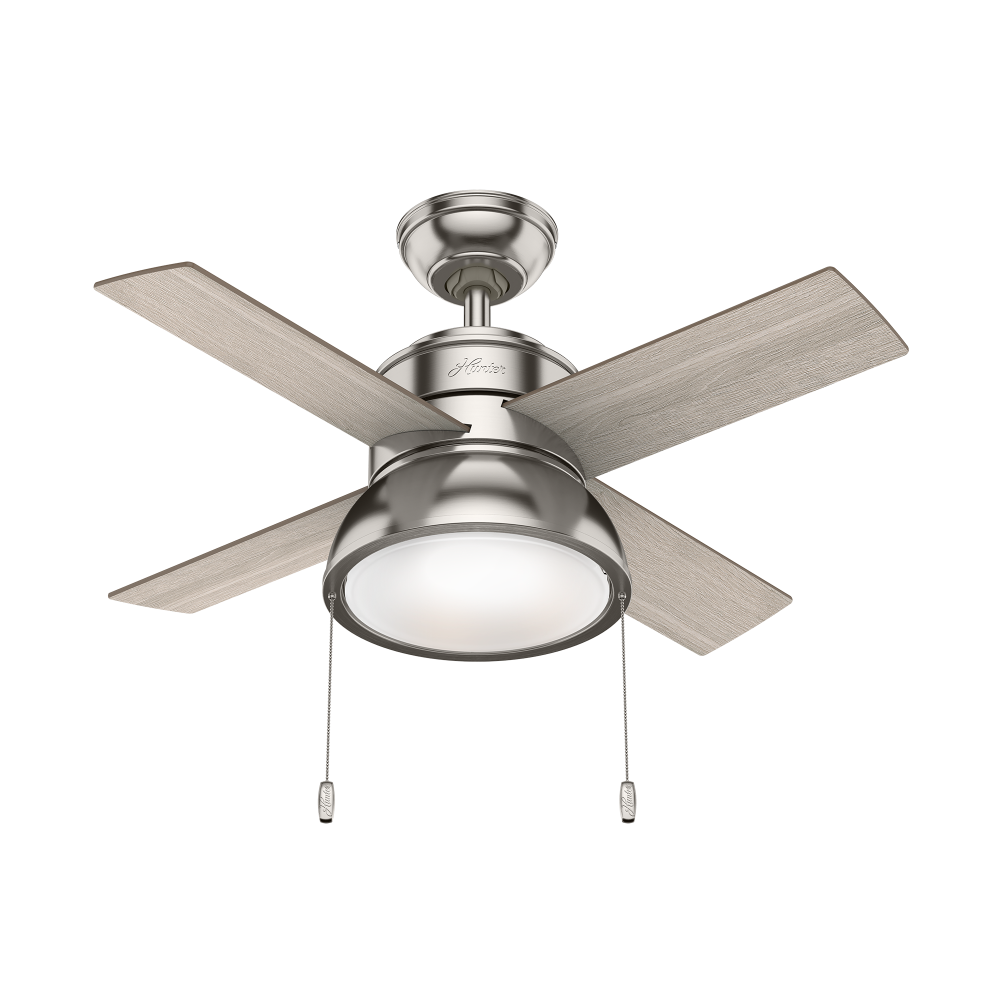 Hunter 36 inch Loki Brushed Nickel Ceiling Fan with LED Light Kit and Pull Chain