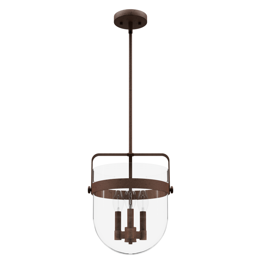 Hunter Karloff Textured Rust with Clear Glass 3 Light Pendant Ceiling Light Fixture