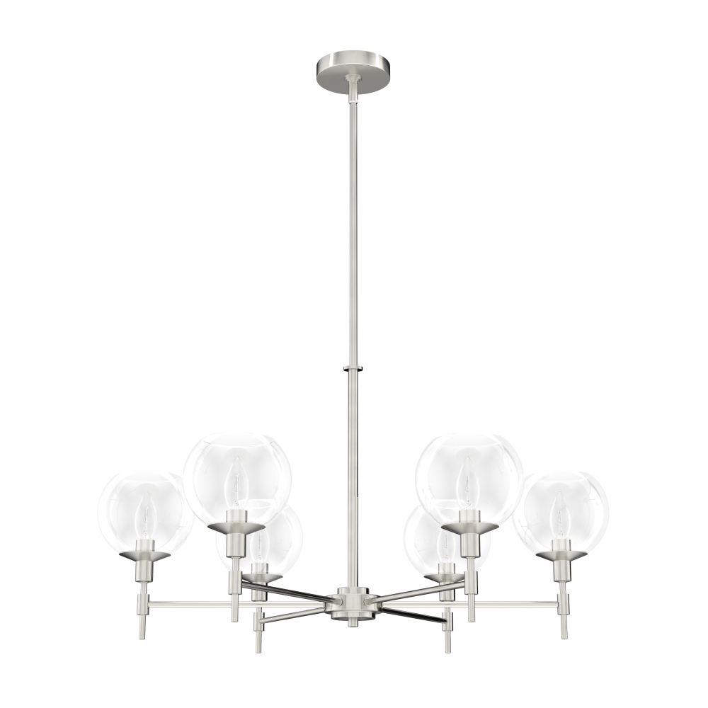Hunter Xidane Brushed Nickel with Clear Glass 6 Light Chandelier Ceiling Light Fixture