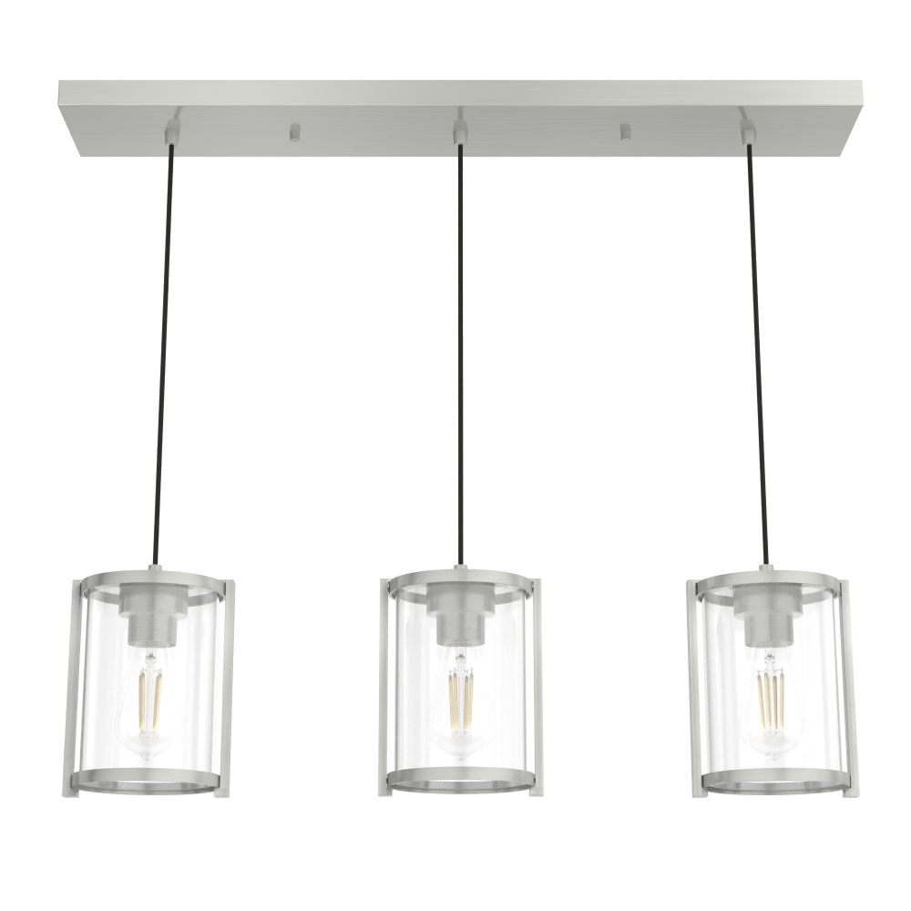 Hunter Astwood Brushed Nickel with Clear Glass 3 Light Pendant Cluster Ceiling Light Fixture