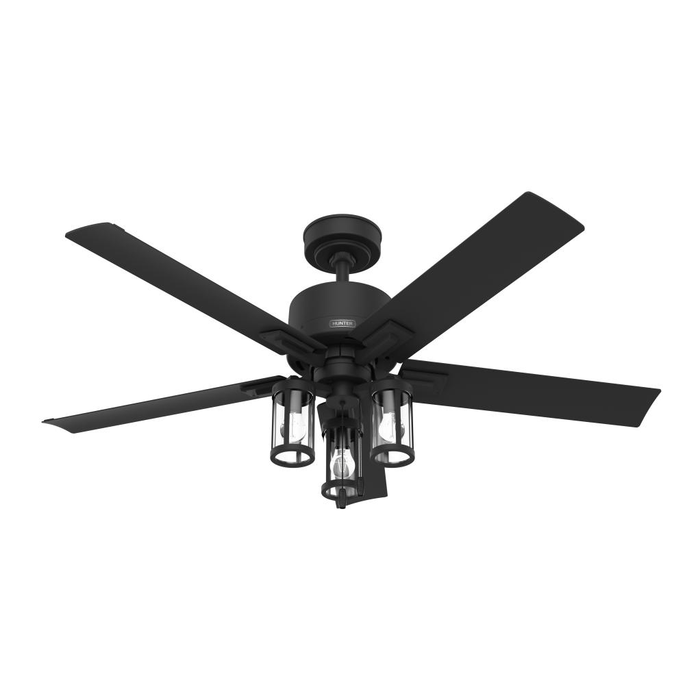 Hunter 52 inch Lawndale Matte Black Damp Rated Ceiling Fan with LED Light Kit and Pull Chain
