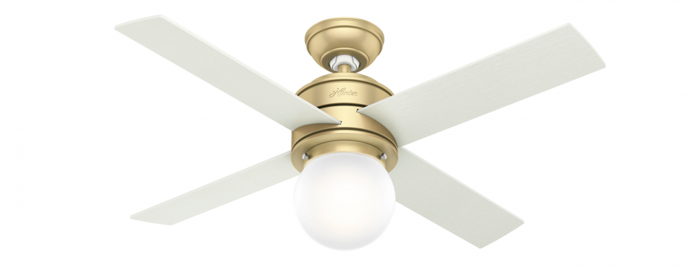 Hunter 44 inch Hepburn Modern Brass Ceiling Fan with LED Light Kit and Wall Control