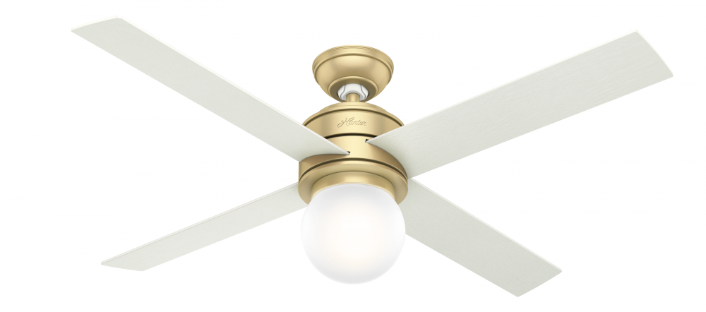 Hunter 52 inch Hepburn Modern Brass Ceiling Fan with LED Light Kit and Wall Control
