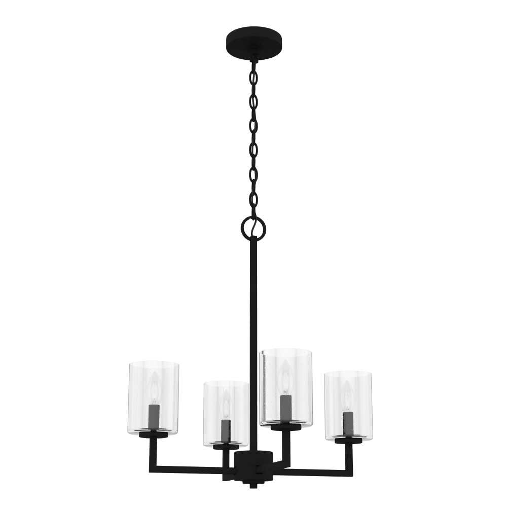 Hunter Kerrison Natural Black Iron with Seeded Glass 4 Light Chandelier Ceiling Light Fixture