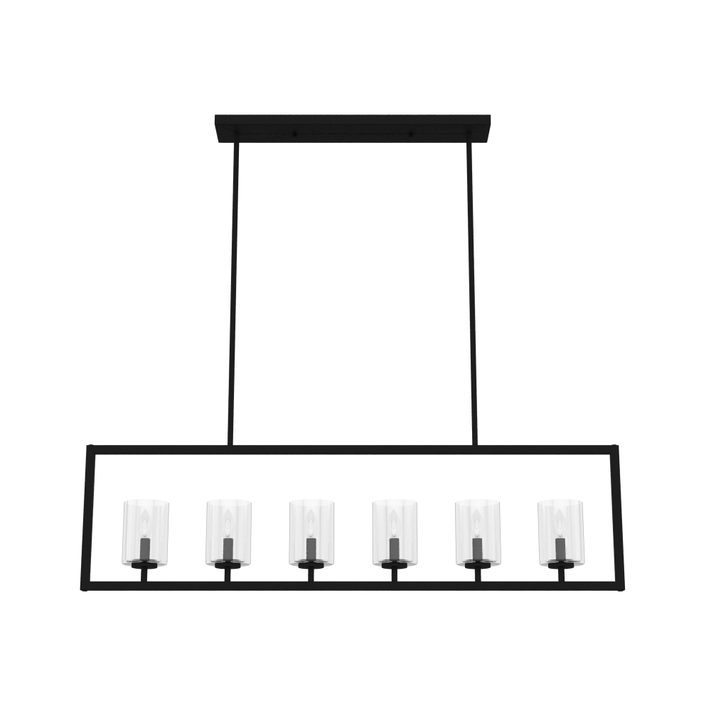 Hunter Kerrison Natural Black Iron with Seeded Glass 6 Light Chandelier Ceiling Light Fixture