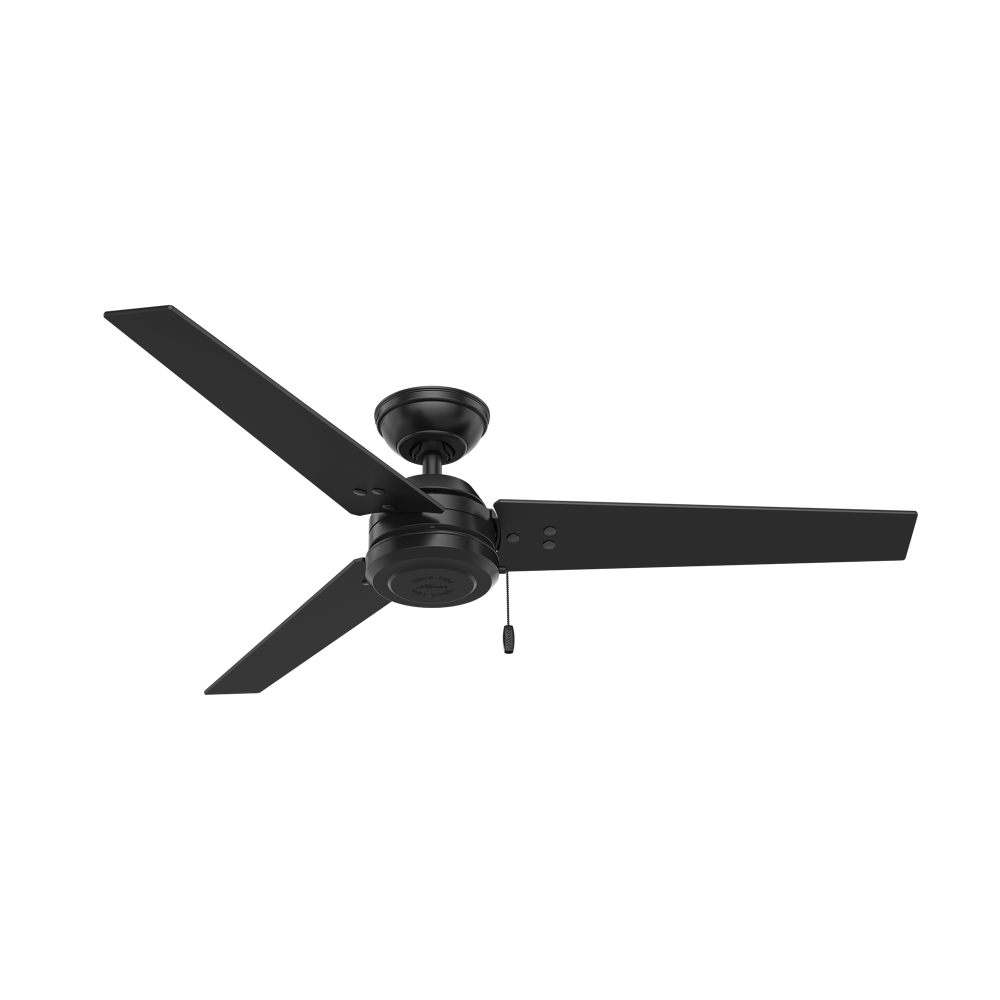 Hunter 52 inch Cassius Matte Black Damp Rated Ceiling Fan and Pull Chain