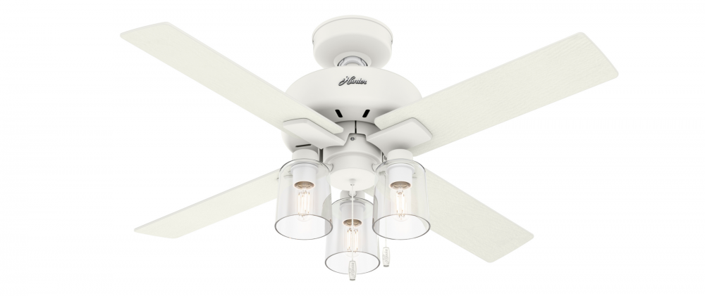 Hunter 44 inch Pelston Matte White Ceiling Fan with LED Light Kit and Pull Chain