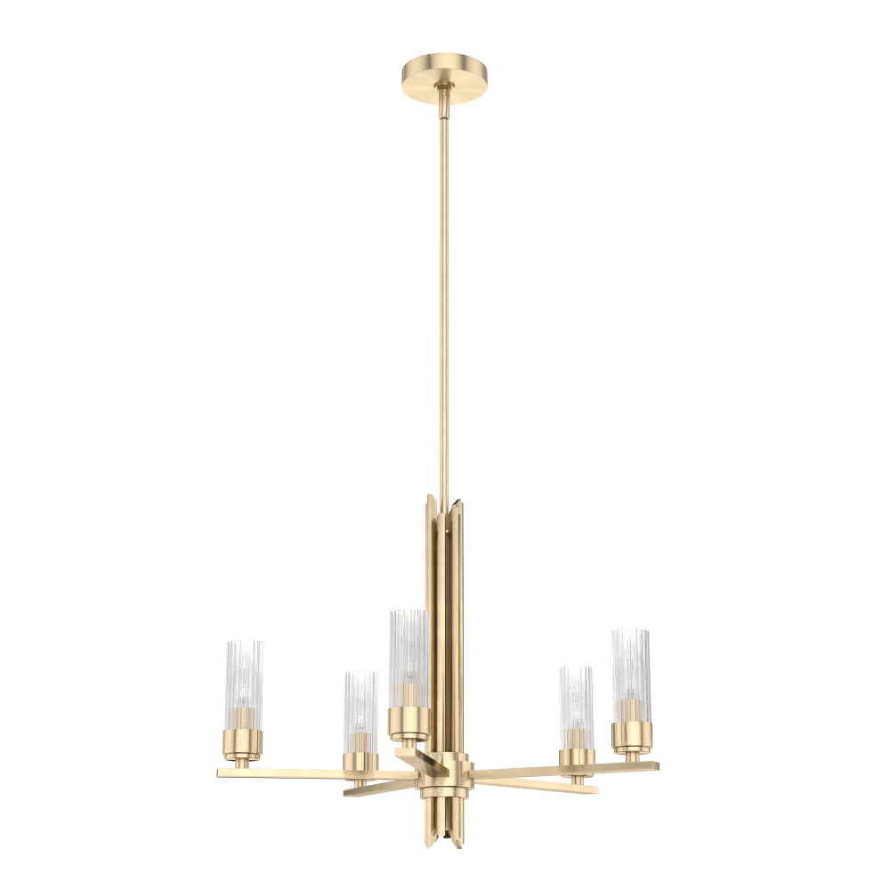 Hunter Gatz Alturas Gold with Clear Glass 5 Light Chandelier Ceiling Light Fixture