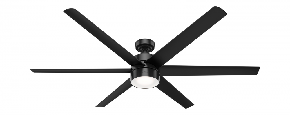 Hunter 72 inch Solaria Matte Black Damp Rated Ceiling Fan with LED Light Kit and Wall Control
